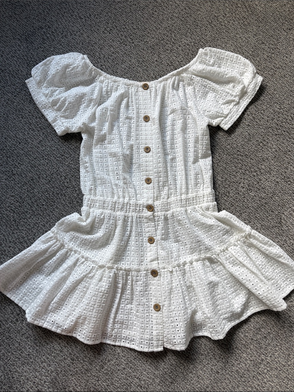 Eberjey White Eyelet Button-Front Puff Sleeve Dress
